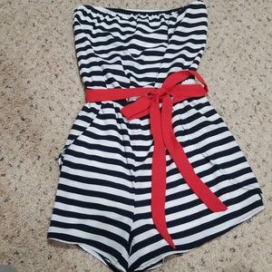 Peach Love California bk & w striped romper